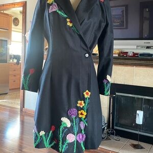 Floral Embroidered Blue Coat